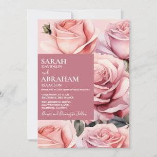 Convite de Casamento com Rosas Cor-de-Rosa Moderna