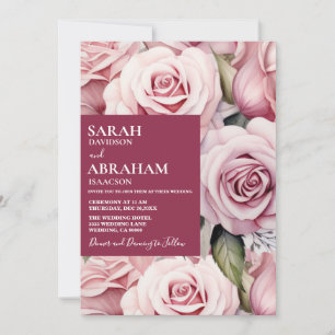 Convite de Casamento com Rosas Cor-de-Rosa Moderna