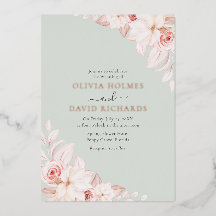 Convite de Casamento com Rosas Cor-de-Rosa Pálido