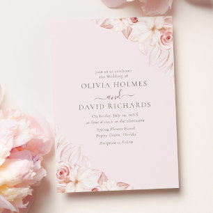 Convite de Casamento com Rosas Cor-de-Rosa Pálido 