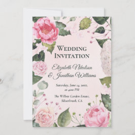 Convite de Casamento com Rosas Cor-de-Rosa Românti