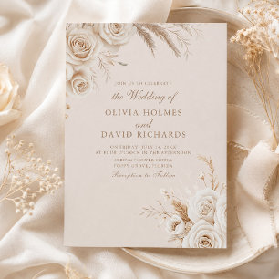 Convite de Casamento com Rosas de Marfim e Flores