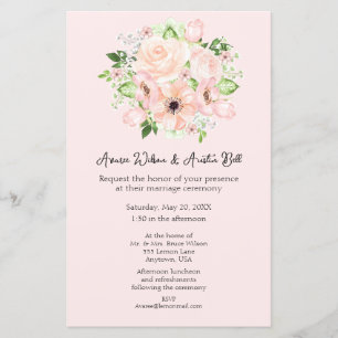 Convite de Casamento com Rosas e Botões Cor-de-Ros