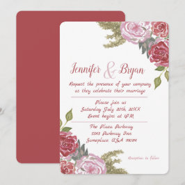 Convite de Casamento com Rosas em Aquarela