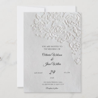 Convite de Casamento com Rosas Em Relevo e Bordas
