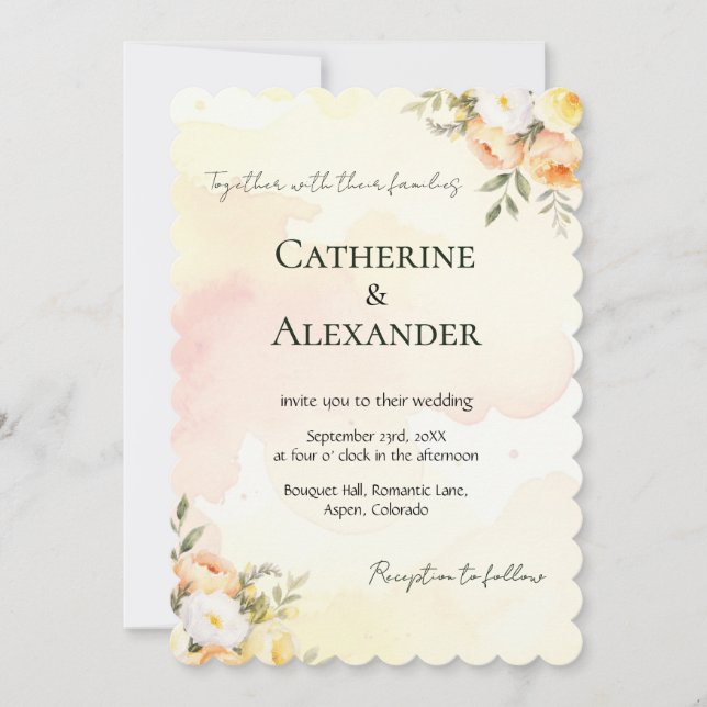 Convite de Casamento com Rosas Florais em Aquarela (Frente)