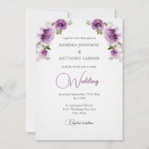 Convite de Casamento com Rosas Fúcsia e Peônias