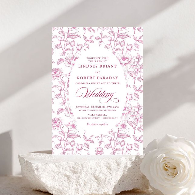 Convite de Casamento com Rosas Românticas em Pó Ro (Romantic Dusty Pink Roses Pattern Wedding Invitation)