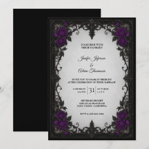 Convite de Casamento com Rosas Roxas