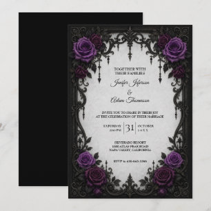 Convite de Casamento com Rosas Roxas