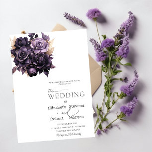 Convite de Casamento com Rosas Roxas Elegantes e E