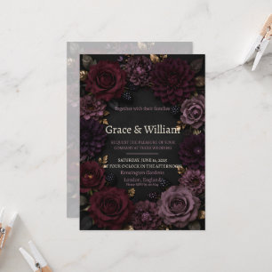 Convite de Casamento com Rosas Roxas Escuras e Mal