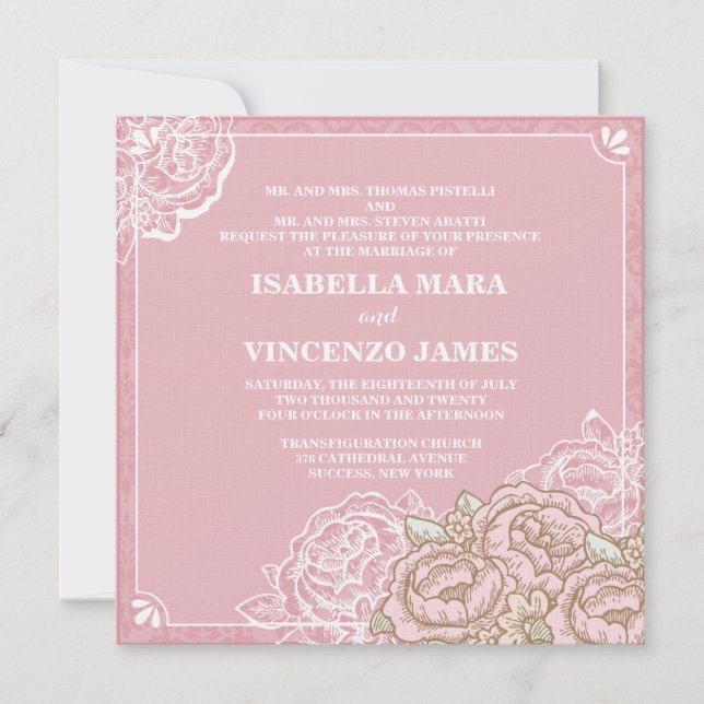 Convite de Casamento com Rosas Velhas de Repolho (Frente)