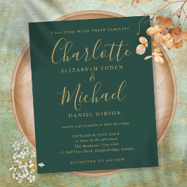 Convite de Casamento com Roteiro Verde e Dourado E