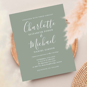 Convite de Casamento com Roteiro Verde Sage Orçame