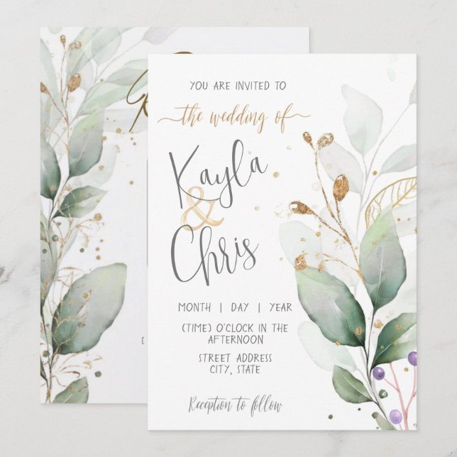 Convite de casamento com RSVP de Código QR (Frente/Verso)