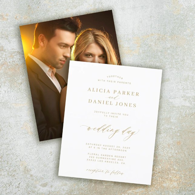 Convite de casamento com script dourado para fotos (Criador carregado)
