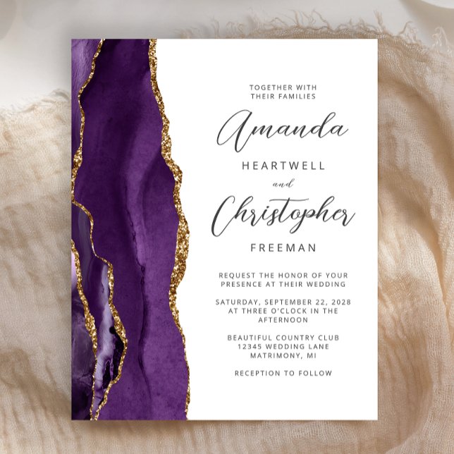 Convite de Casamento com Script Roxo Dourado em Ág (Criador carregado)