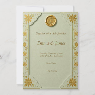 Convite de Casamento com Selo de Cera Dourado em V