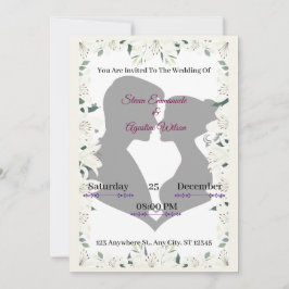 Convite de Casamento com Silhueta Elegante e Flora