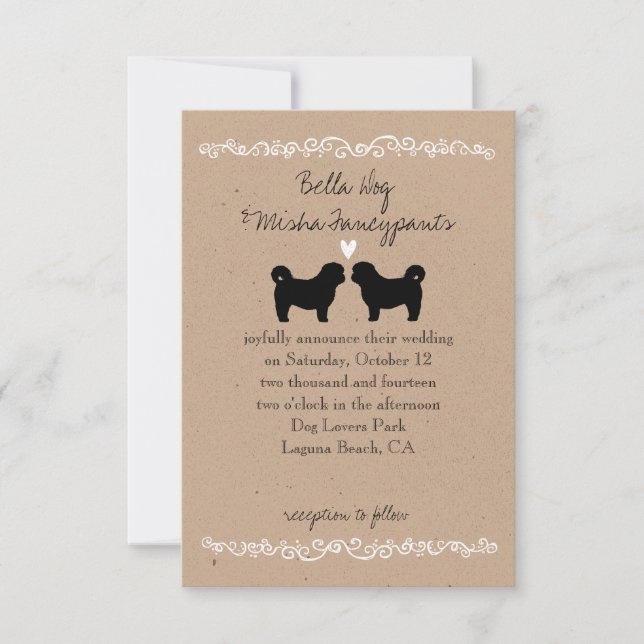 Convite de Casamento com Silhuetas de Cachorro Shi (Frente)