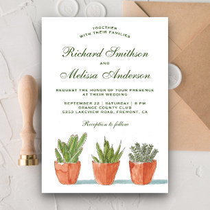 Convite de Casamento com Suculentas em Aquarela Ve
