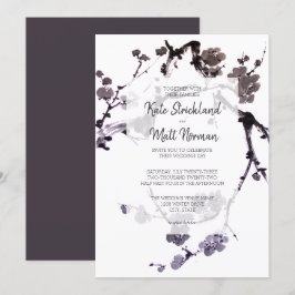 Convite de casamento com sumie de flor de ameixa