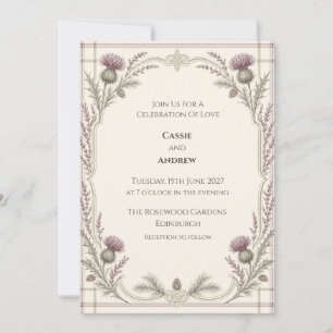 Convite de Casamento com Tartan de Cardo Escocês