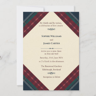 Convite de Casamento com Tartan Escocês Creme El