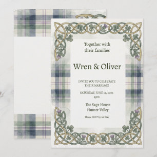 Convite de Casamento com Tartan Escocês e Nó Celti