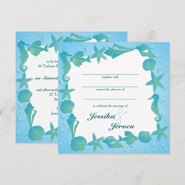 Convite de casamento com tema do oceano (Frente/Verso)
