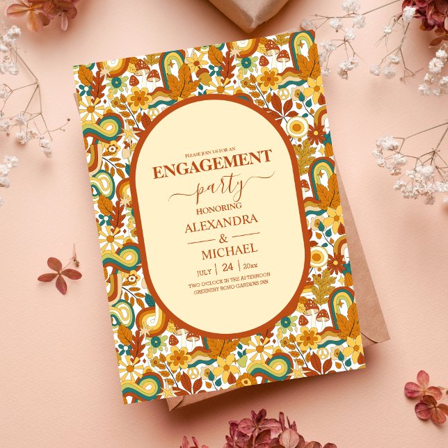 Convite de Casamento com Tema Retro Groovy dos Ano (Criador carregado)