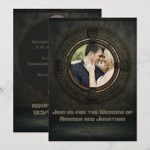 Convite de casamento com tema Steampunk com foto
