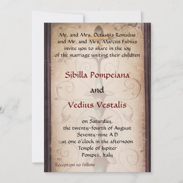 Convite De Casamento Com Temas De Pompéia (Frente)