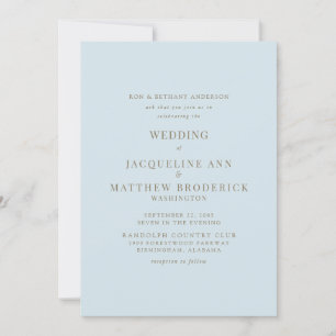 Convite de Casamento com Texto Dourado Azul Céu