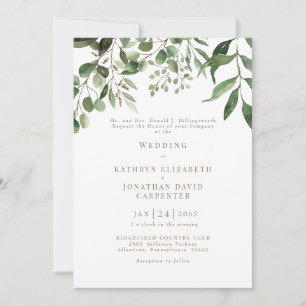 Convite de Casamento com Texto Dourado e Eucalipto