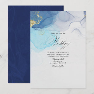 Convite de Casamento com Tinta Alcoólica Azul e Do