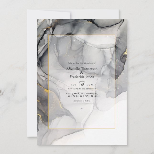 Convite de Casamento com Tinta Alcoólica Preta e D (Frente)