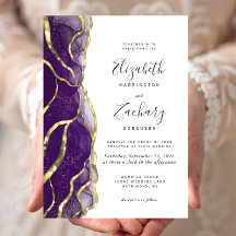 Convite de Casamento com Tinta Dourada Roxa Modern
