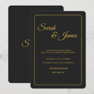 Convite de Casamento com Tipografia Preta e Dourad