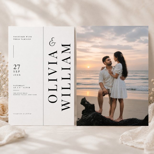 Convite de Casamento com Tipografia Vertical e Fot (Criador carregado)