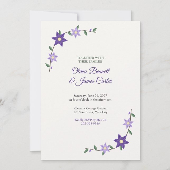 Convite de Casamento com Trepadeira de Clematite R (Frente)
