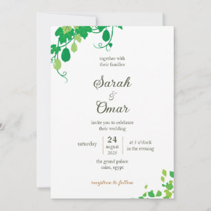 Convite de Casamento com Trepadeiras e Folhagens d