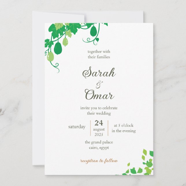 Convite de Casamento com Trepadeiras e Folhagens d (Frente)