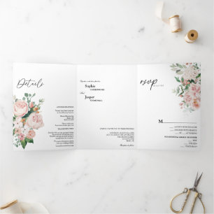 Convite De Casamento Com Três Dobras Branco Blush