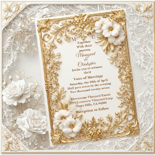 Convite de Casamento com Tulipas Brancas e Ouro em