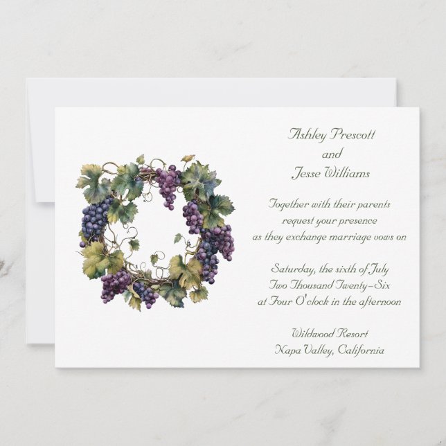 Convite de Casamento com Uvas de Napa (Frente)