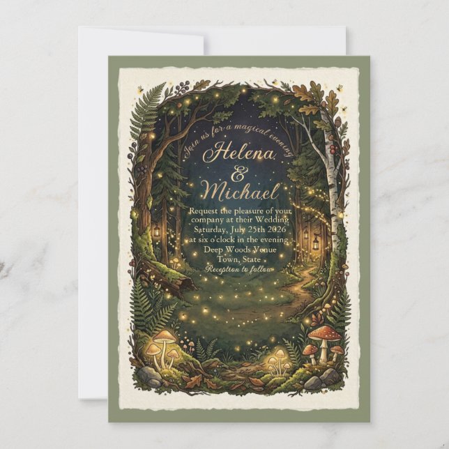 Convite de Casamento com Vaga-Lume da Floresta Enc (Frente)