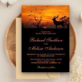 Convite de Casamento com Veados no Pôr do Sol na F