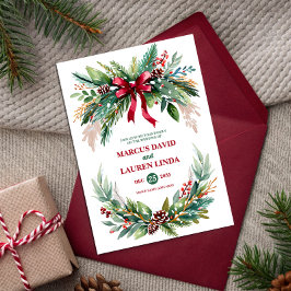 Convite de Casamento com Vegetação de Natal em Aqu